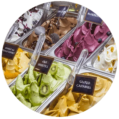 colorful ice cream flavors at ice cream shop