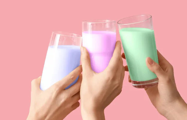 colorful glasses of milk