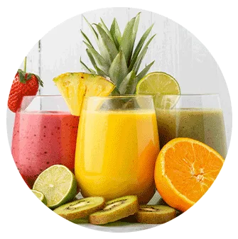 various colorful tropical smoothies