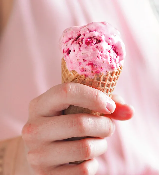pink ice cream in cone