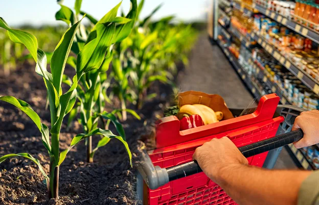 growing crop and grocery store aisle