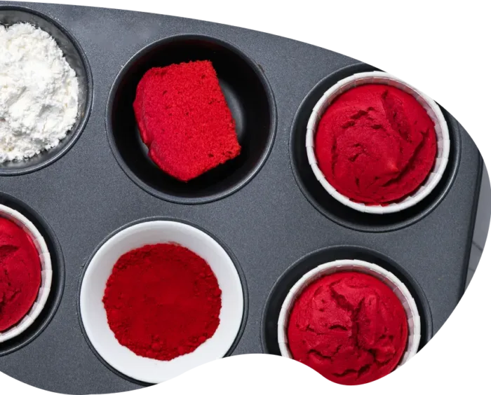 red muffins and powder using sensibake